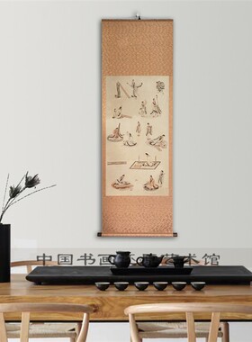 斫琴图古琴制作装饰画   玄关装饰琴画挂轴新中式绢本复制画