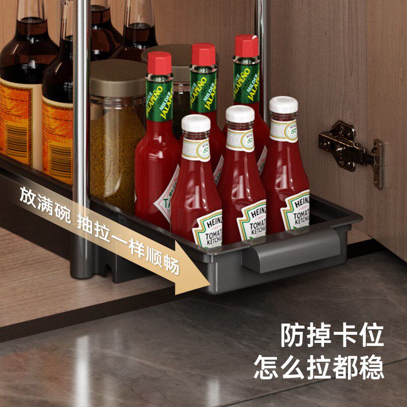 厨房置物架整体橱柜内抽拉碗碟拉篮免安装放碗盘调味料沥水碗架收