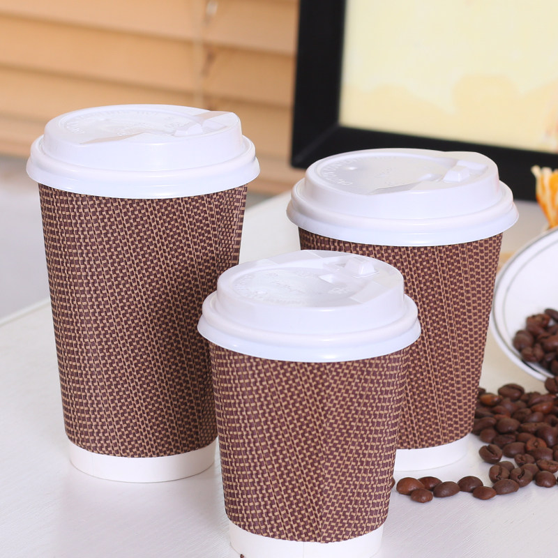 高档咖啡杯一次性杯子带盖奶茶纸杯打包防烫商用瓦楞杯热饮杯定制