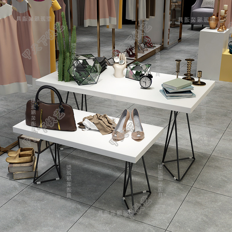 北欧简约服装店展示架实木包包架鞋架工作台中间流水台展示台桌子