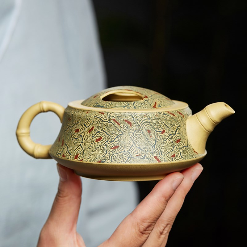 宜兴原矿紫砂壶名家手工绞泥牛盖竹节泡茶壶家用功夫茶具套装复古
