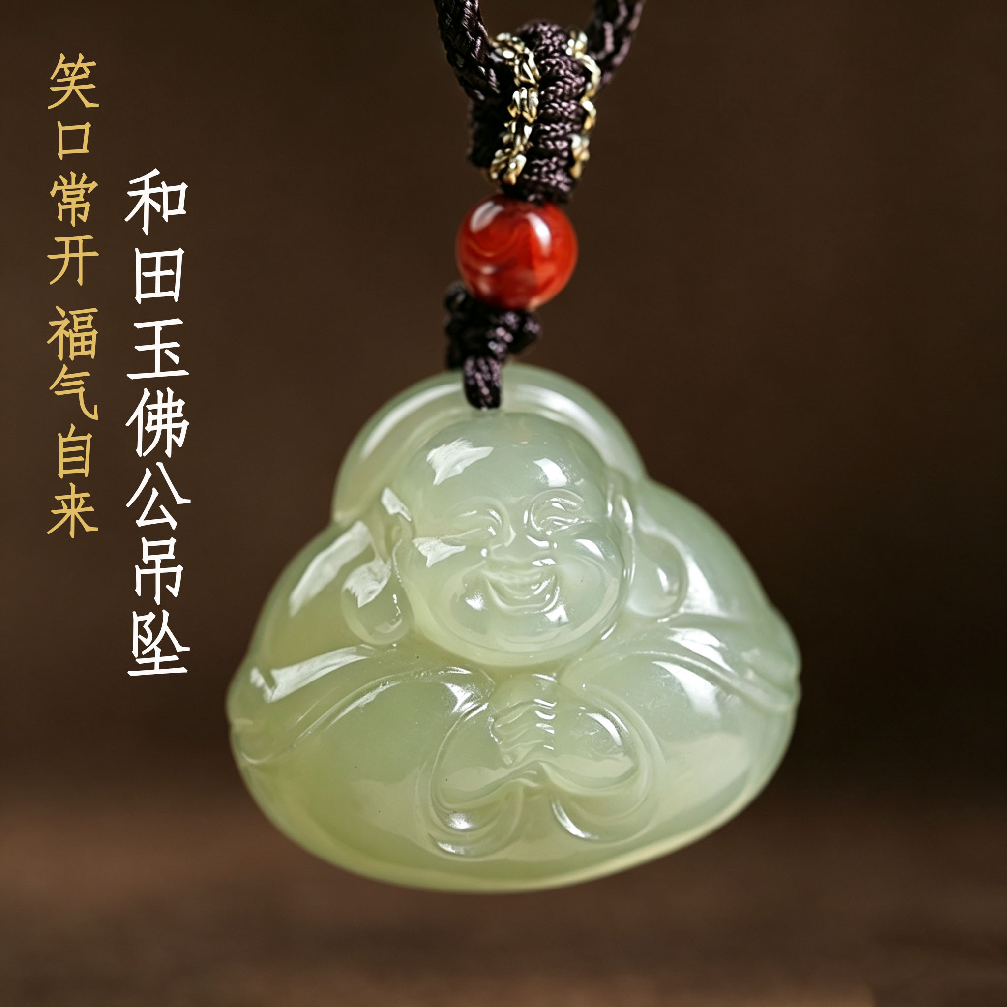 鑫浩矿业天然和田玉弥勒抱抱佛挂件吊坠项链新潮款热销送礼带证书