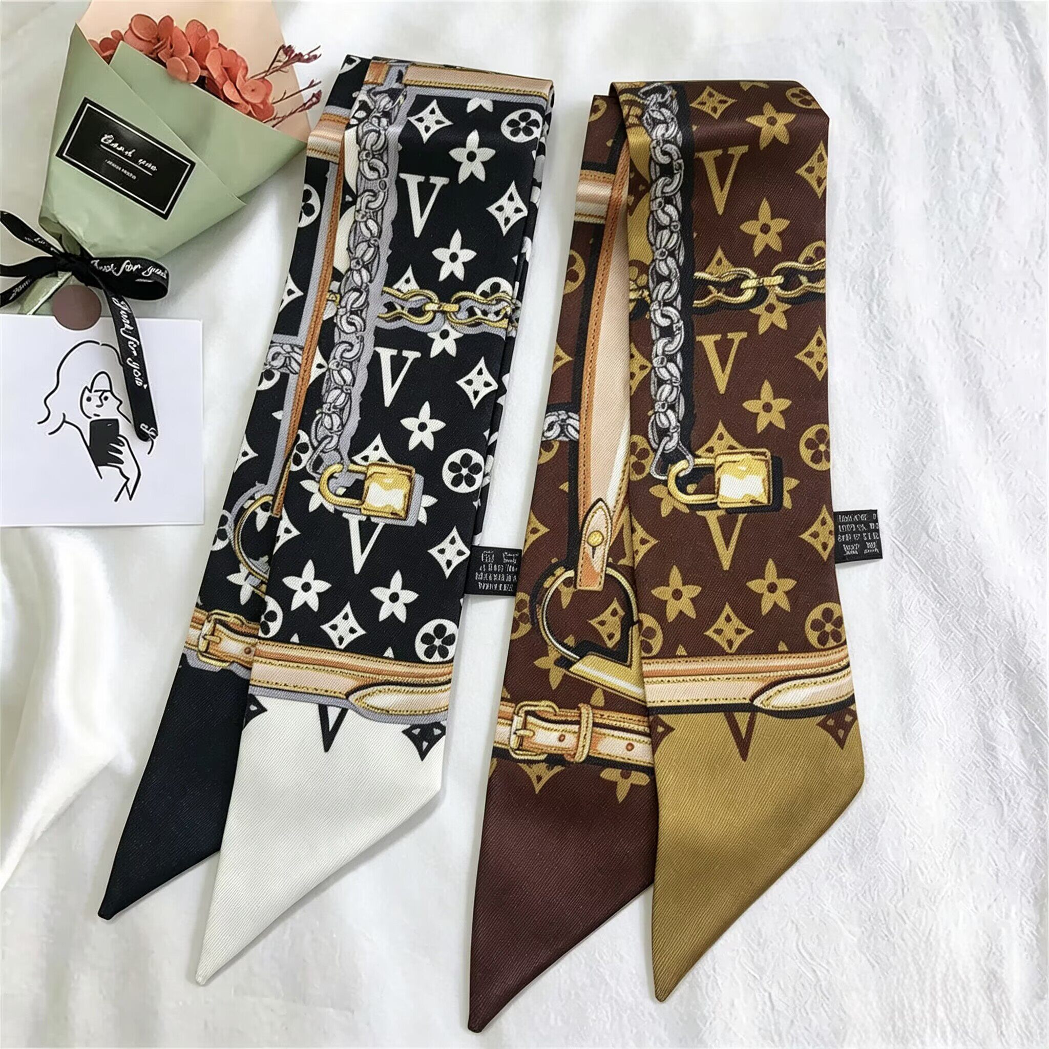 LV&GEDETE 丝巾缠包手柄配件老花小邮差包包装饰绑包丝带飘带车挂