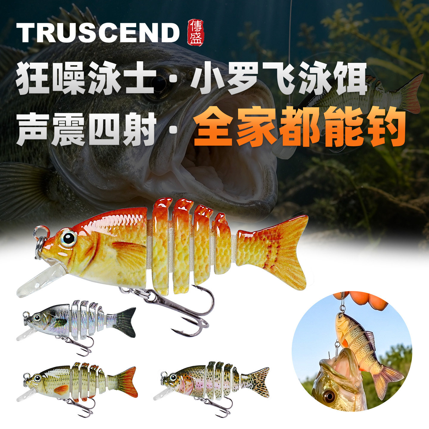 TRUSCEND传盛罗非泳饵淡水湖泊钓鲈鱼翘嘴鳜鱼防挂底多节路亚假饵