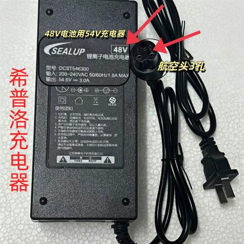 SEALUP希洛普电动车充电器48V54.6V3A锂电池电源线DCST480300