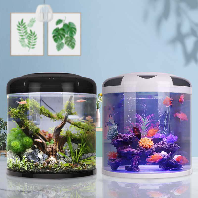 闽江鱼缸客厅圆形小型家用创意u型玻璃办公室桌面带氧气水族箱