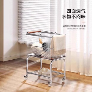 家用脏衣篮中古风衣服收纳筐卫生间洗衣篮浴室可移动小推车置物架