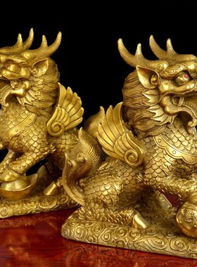 铜麒麟摆件财富麒麟一对大号全码财福摆件家居公司办公室装饰礼品