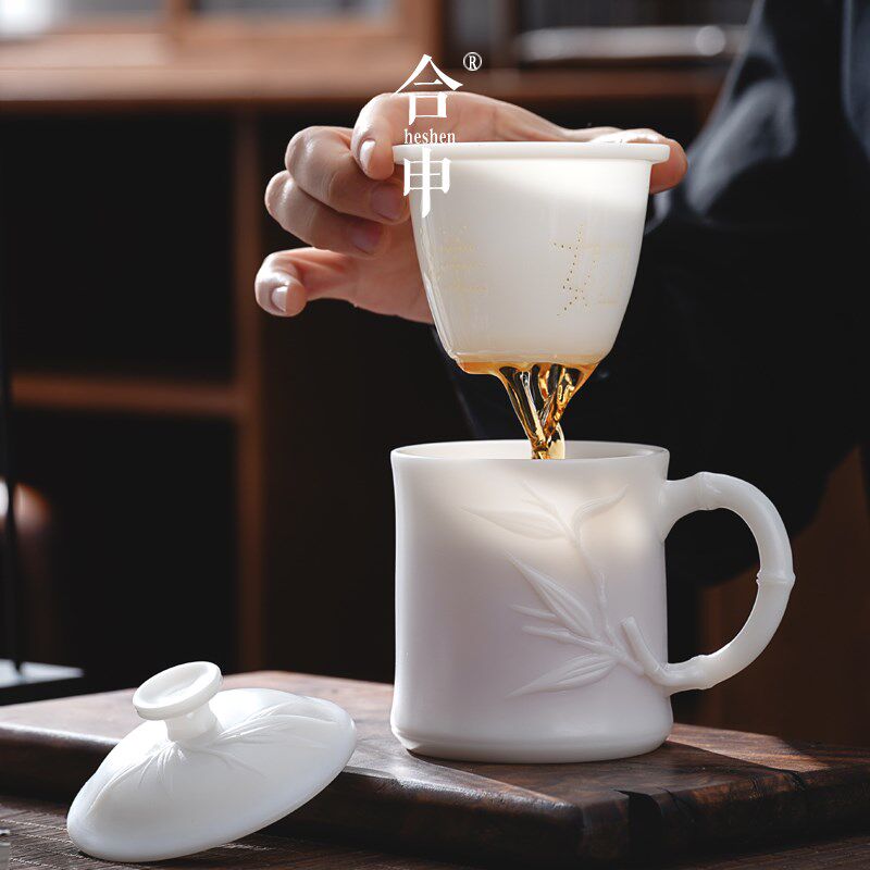 高端冰种玉瓷泡茶杯茶水分离办公室个人专用过滤茶水杯子礼盒送礼