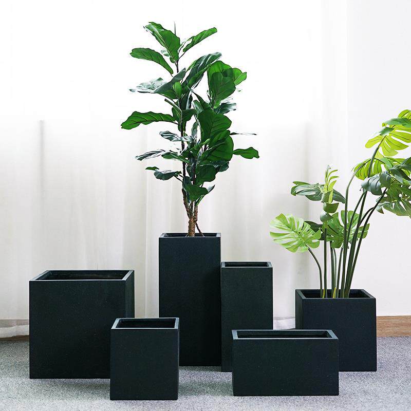 特大水泥落地花盆黑色大号陶瓷花盆50cm圆形植物花盆北欧风格橡皮