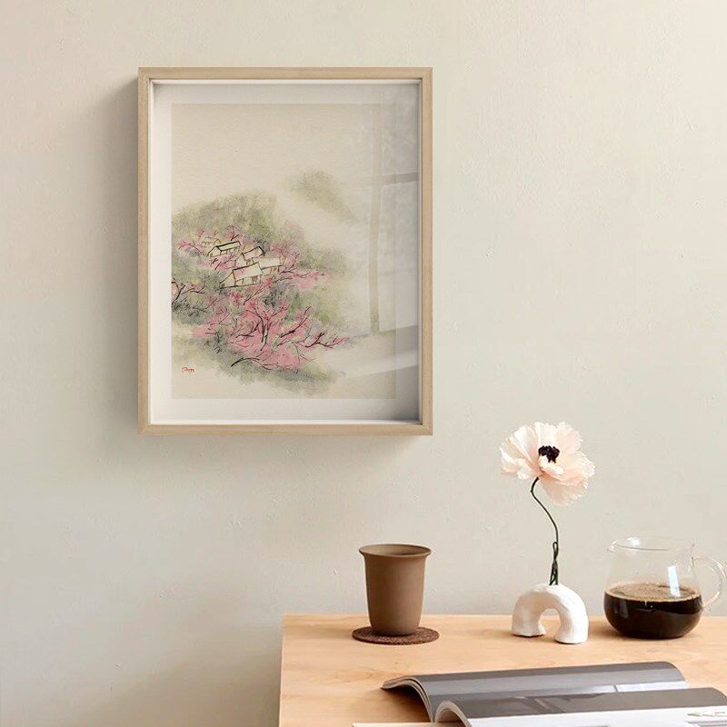 网红x竹庵 日式简约书房装饰画新中式禅意山水玄关挂画原木风壁画