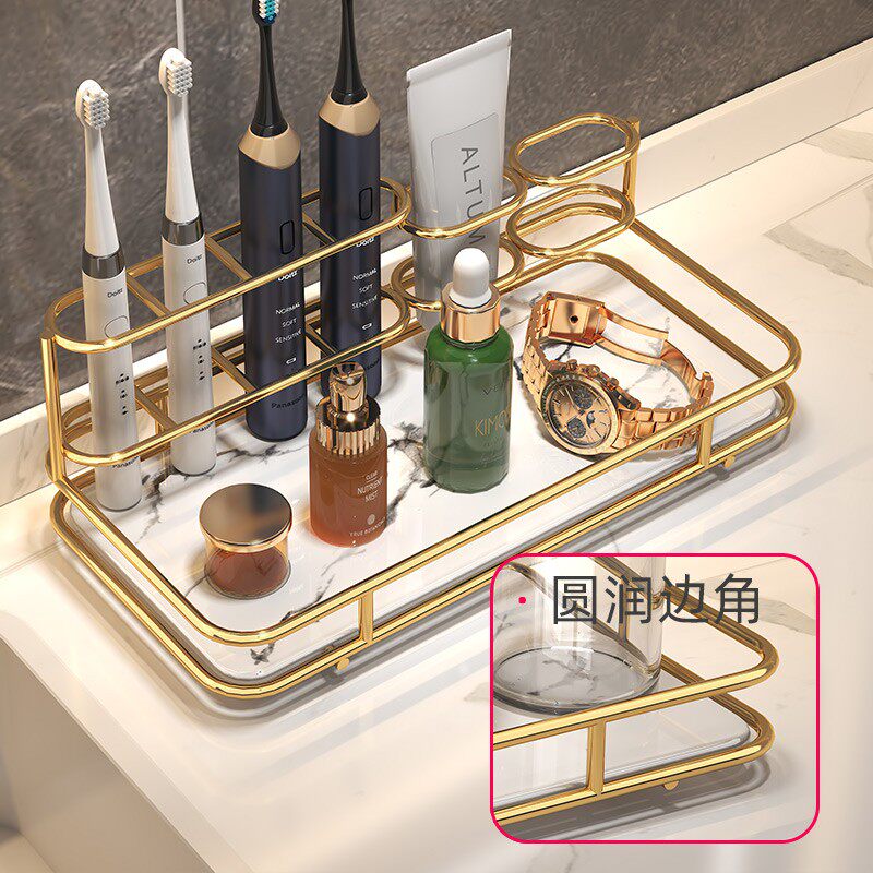 牙刷置物架台面轻奢卫生间浴室家用电动厕所漱口杯洗漱台收纳盒子