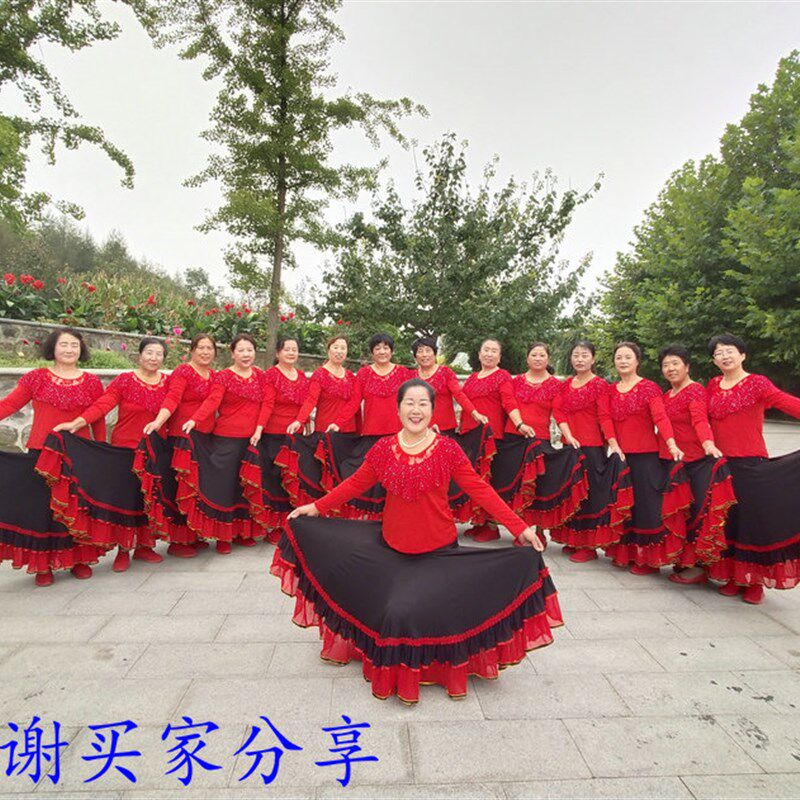 半身裙中长款舞蹈高腰大摆春夏国标交谊舞裙广场舞演出妈妈跳舞裙