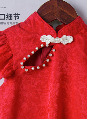 木本尚女童旗袍汉服中国风连衣裙儿童洋气红色宝宝周岁礼服公主裙