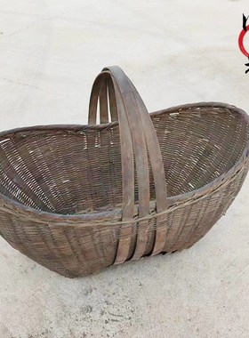 民俗老物件簸箕元宝篮农村旧货手工编织米笙柳编竹筛箩筐传盘水桶