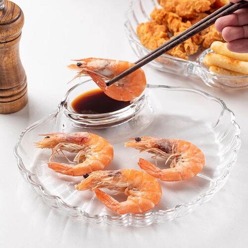 饺子盘子带醋碟家用多功能玻璃水饺盘高颜值分格菜盘创意水果盘
