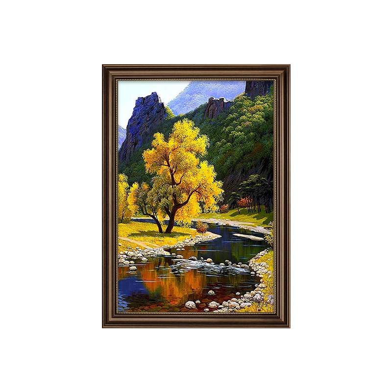 大芬油画村装饰画美式玄关挂画山水流水生财风景画客厅壁画高级感