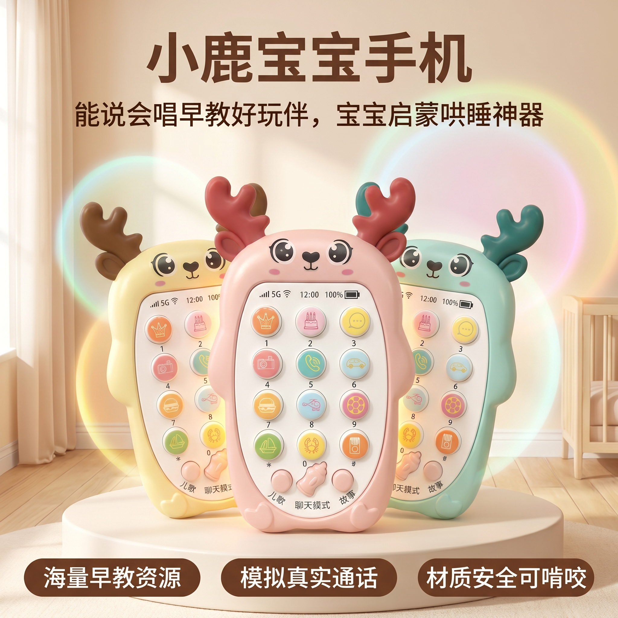 婴儿可啃咬牙胶玩具手机故事机宝宝仿真电话机小鹿早教母婴店礼品