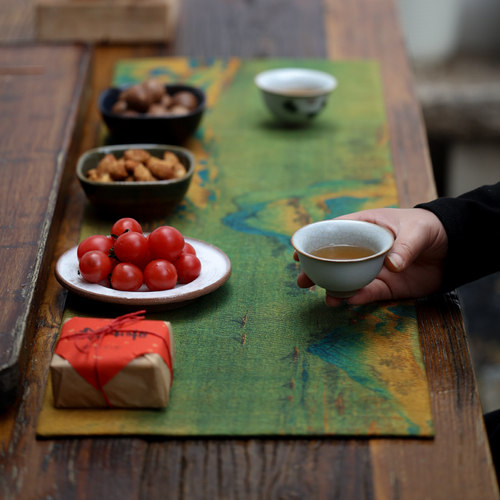 香云纱手工茶席新中式禅意茶w道干泡垫茶桌泡茶桌旗茶垫茶布长款