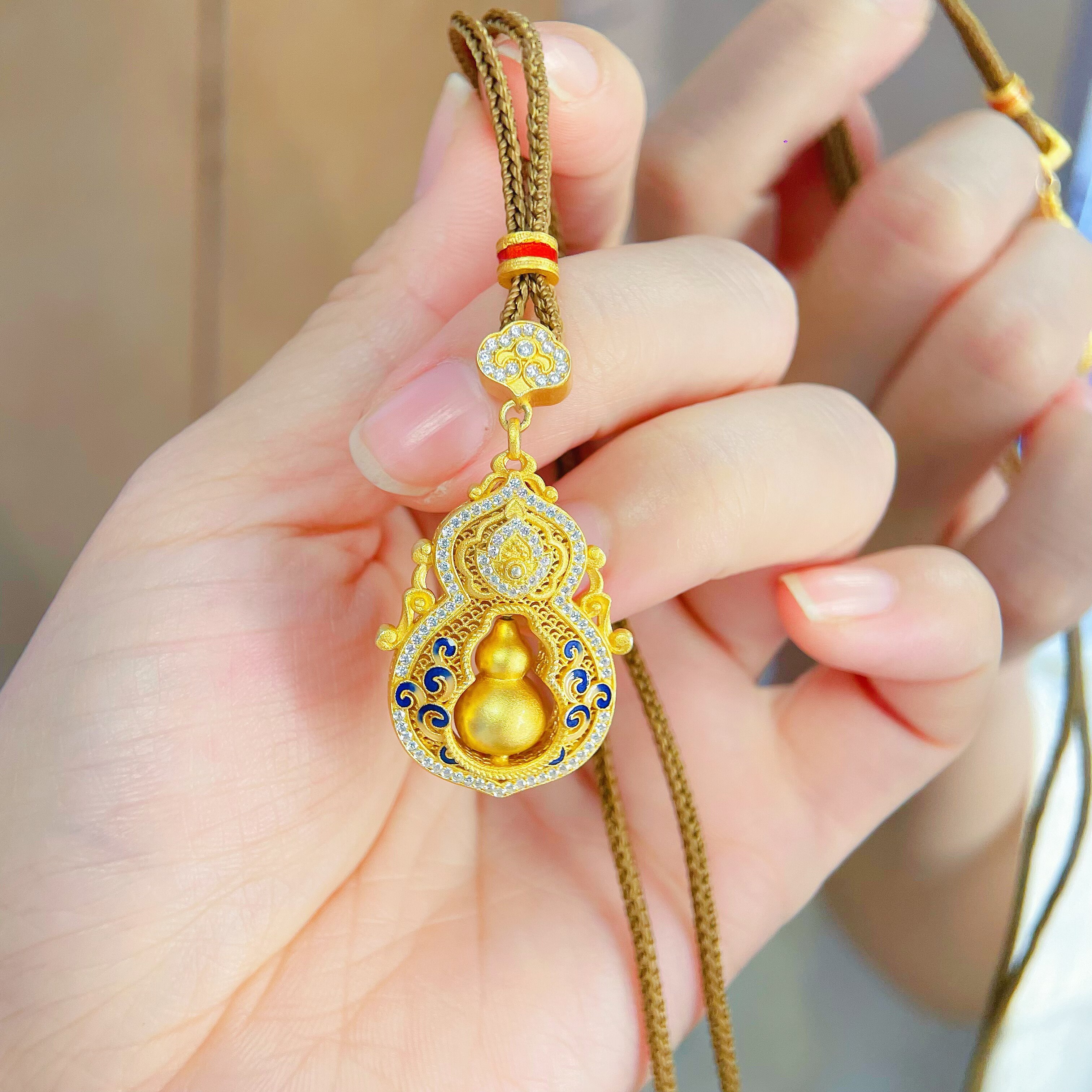 梵际青花瓷葫芦吊坠女可转动项链