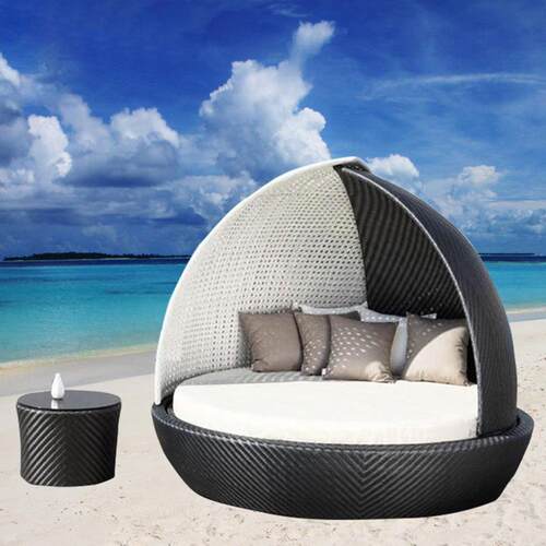 户外庭躺床躺沙发椅渡假沙滩159藤编床圆床露台室外休院闲藤遮阳