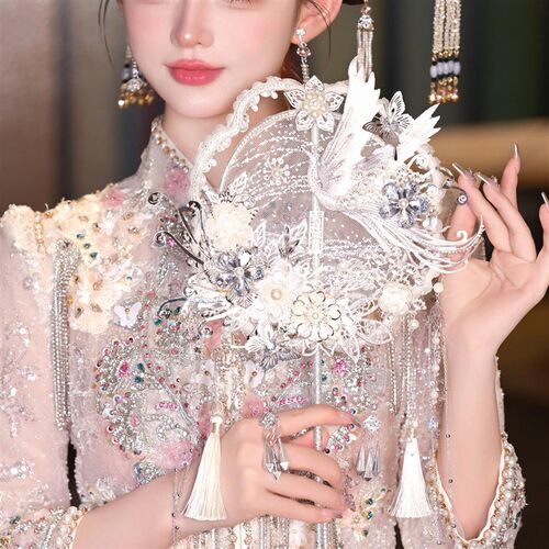 团扇新娘结婚diy材料包新中式古D典秀禾婚礼喜扇送人送礼婚扇子