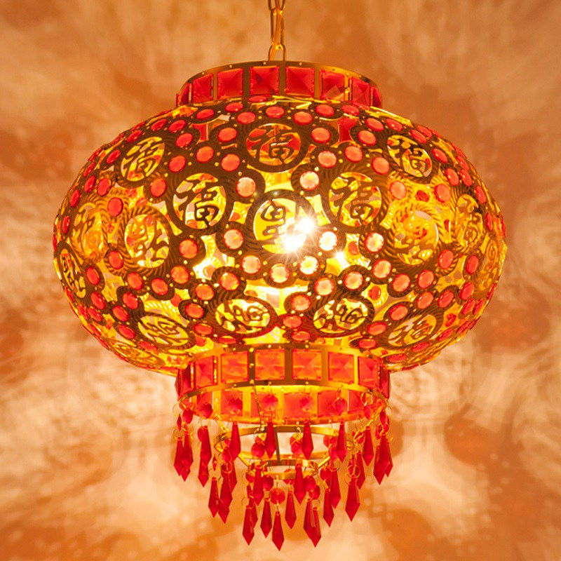 阳台旋转灯笼过年结婚乔迁喜庆LED走马灯发光水晶新年电动红灯笼