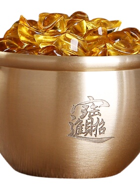 纯铜招财进宝铜缸聚宝盆摆件客厅玄关装饰开业送礼存钱罐铜盆水缸