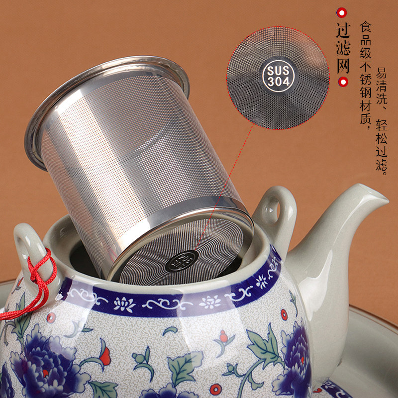虎匠景德镇陶瓷茶具套装家用客厅整套中式青花瓷复古泡茶茶壶大号