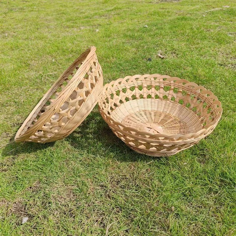 纯手工竹编水果圆篮家用镂空客厅新意果盘糖果零食馒头饼干收纳筐