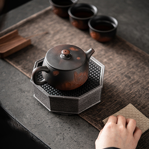 记今朝 紫陶功夫茶具套装家用复古中式陶瓷侧把泡茶壶盖碗整套