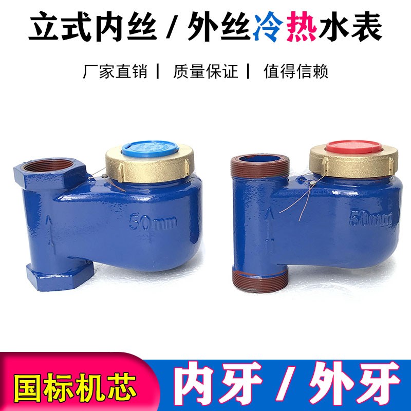 DN50外牙带接头垂直立式冷水表2寸外丝热水表外螺纹上进下出DN40