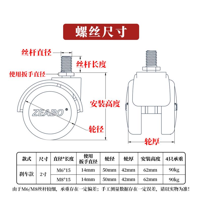 婴儿床万向轮家具橡胶轮儿童床轮配件脚轮静音夹板滚轮轱辘软胶轮