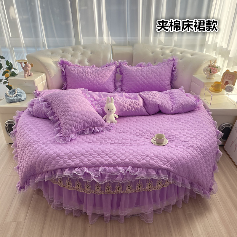 韩式春夏圆床床裙四件套蕾丝公主圆形床笠加厚夹棉床罩床品2米2.2