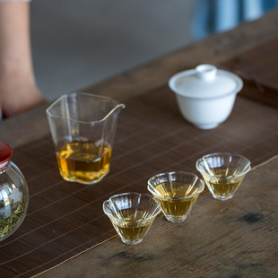 日式家用玻璃杯加厚耐热杯子品茗杯透明主人杯水杯茶杯品茶杯套装