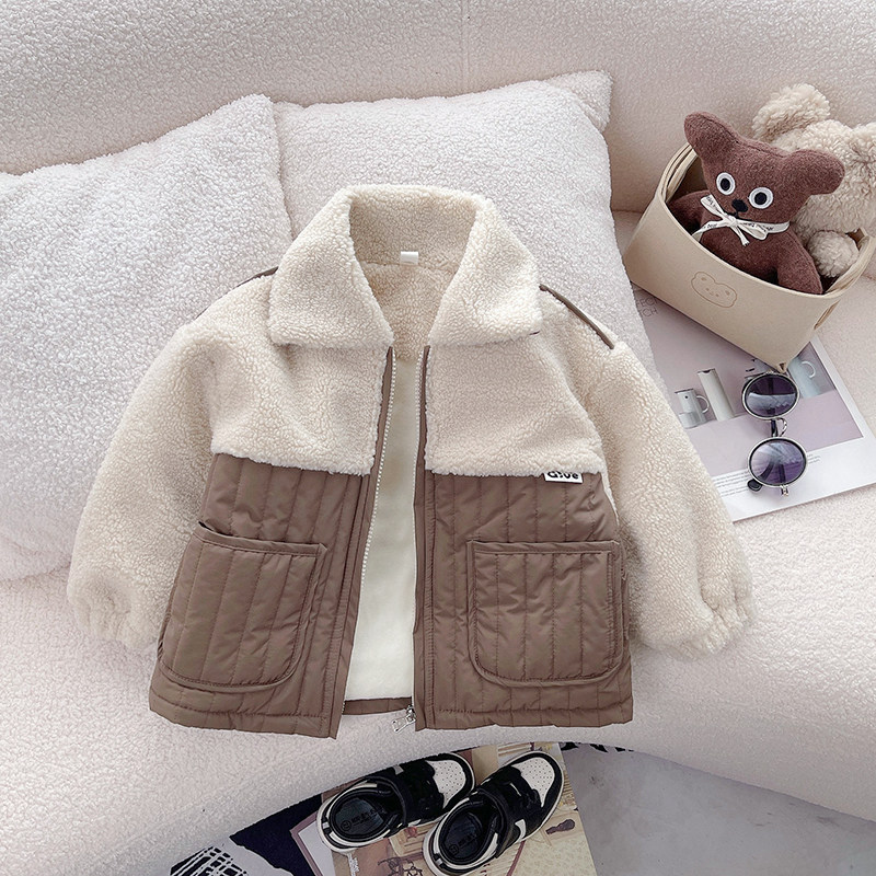 男童加绒外套秋冬款加厚儿童衣服冬装宝宝棉服夹棉男孩羊羔绒夹克