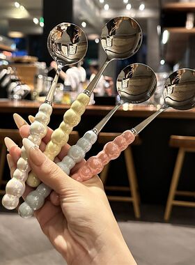 超级漂亮的圆头勺!304不锈钢喝汤勺主餐勺陶瓷手柄勺子调羹餐具