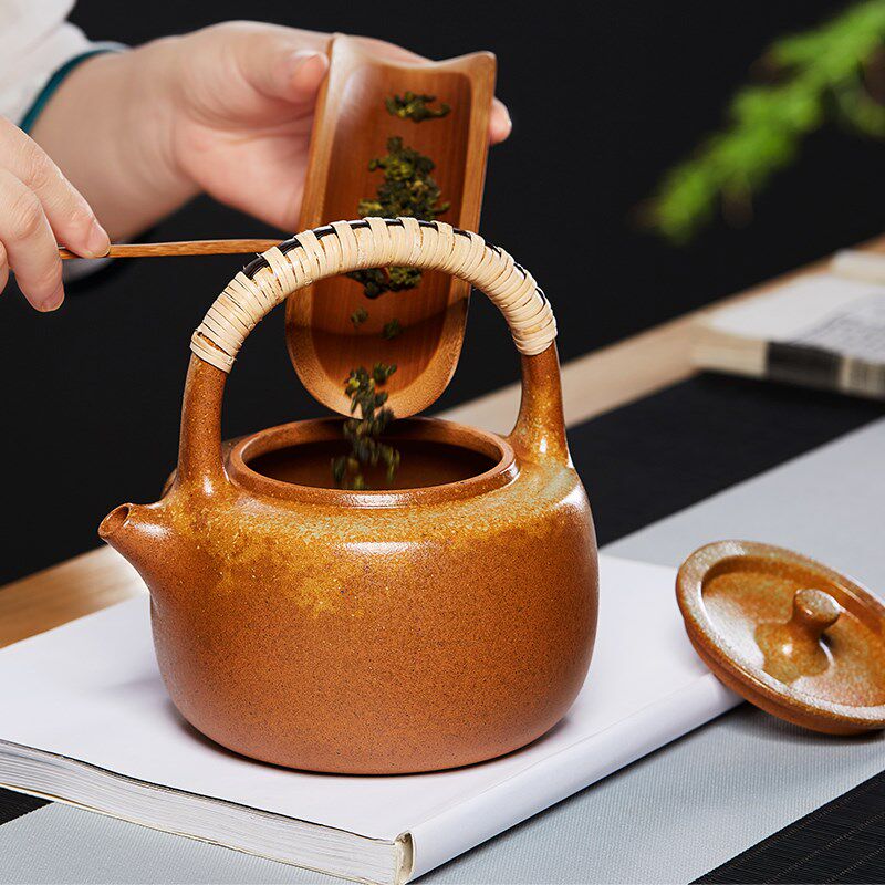 宜兴紫砂壶烧水壶陶瓷煮水壶手工大茶壶电陶炉煮茶器耐高温提梁壶
