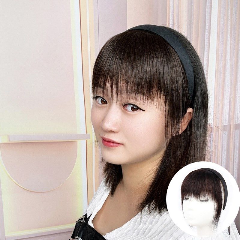 黑色发箍刘海一体全真发鬓角前额遮白发头帘刘海假发片女自然前额