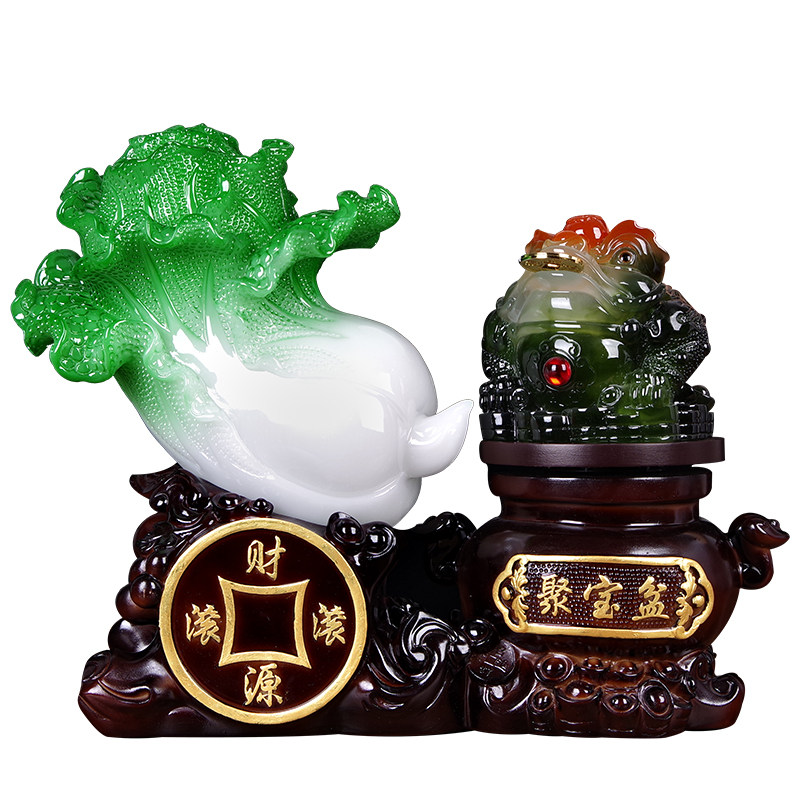 招财金蟾摆件大号玉白菜办公室家居装饰品店铺开S业财源滚滚工艺