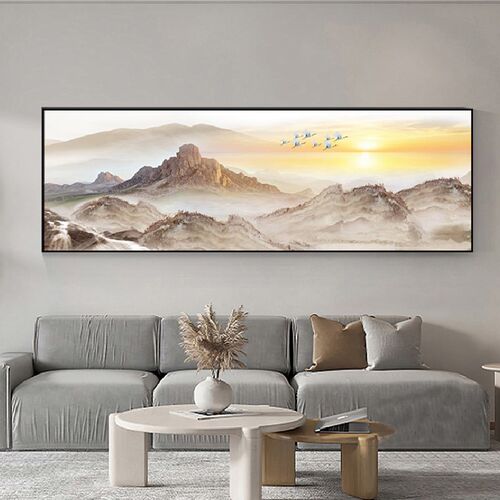 新中式客厅装f饰画山水壁画沙发背景墙面挂画办公室抽象日出风景