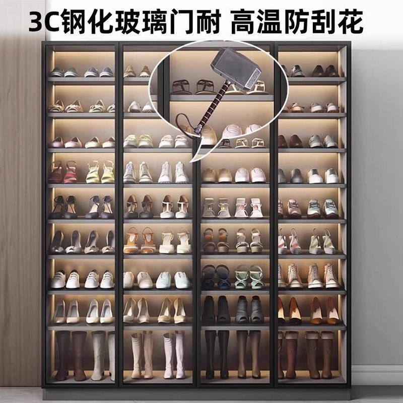 轻奢新款玻璃鞋柜高跟鞋收纳柜家用简约大容量阳台玄关储物柜一体