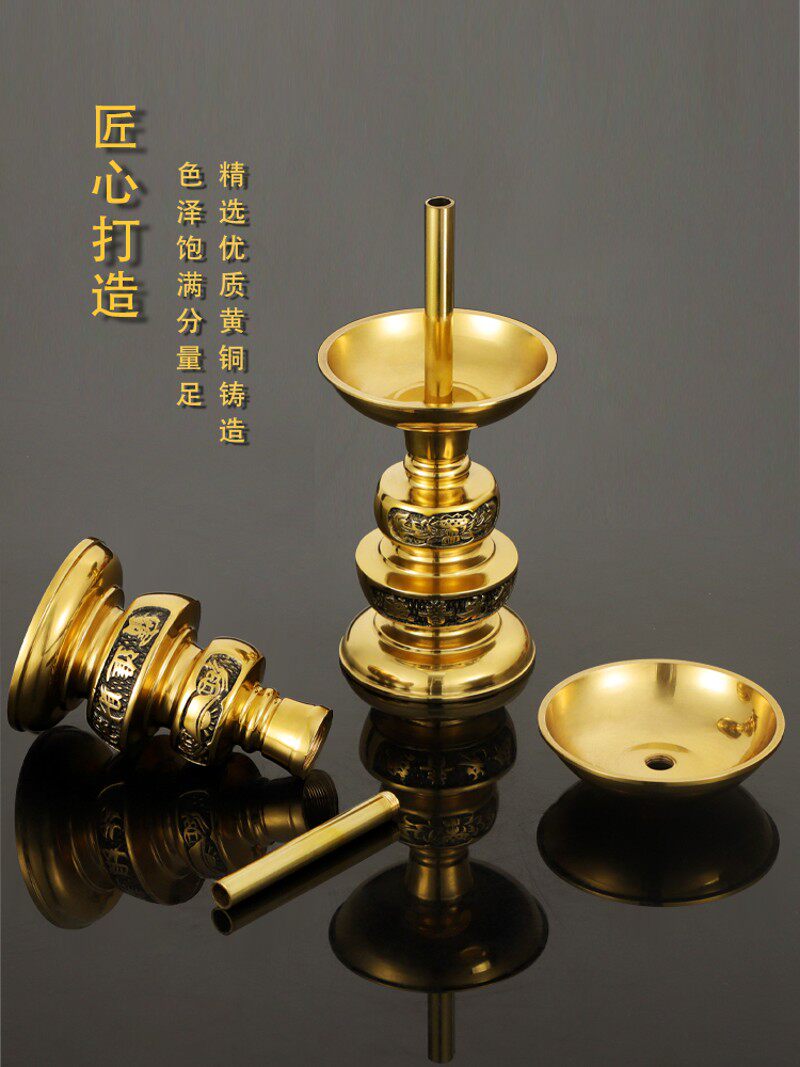 纯黄铜新款佛光元宝烛台竹签蜡烛灯座财神招财家用摆件斗烛台供灯