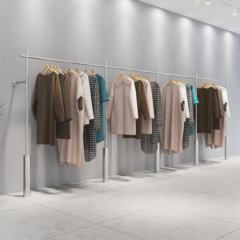 服装店专用展示架女装店网红上墙挂衣架男装陈列架不锈钢拉丝银色
