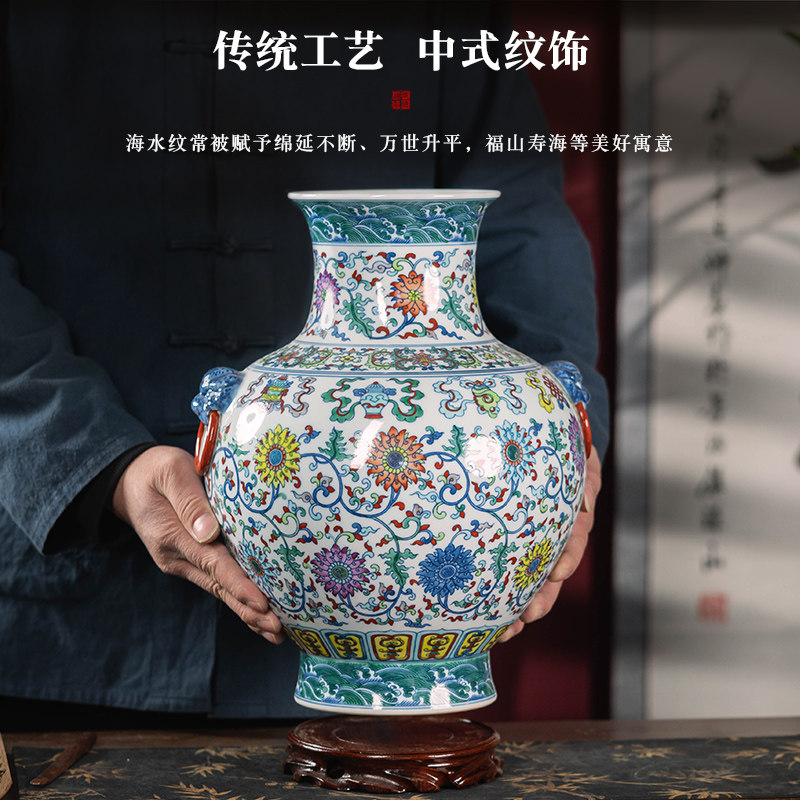 景德镇陶瓷花瓶仿古手绘青花瓷新中式客厅博古架瓷器摆件复古瓷瓶