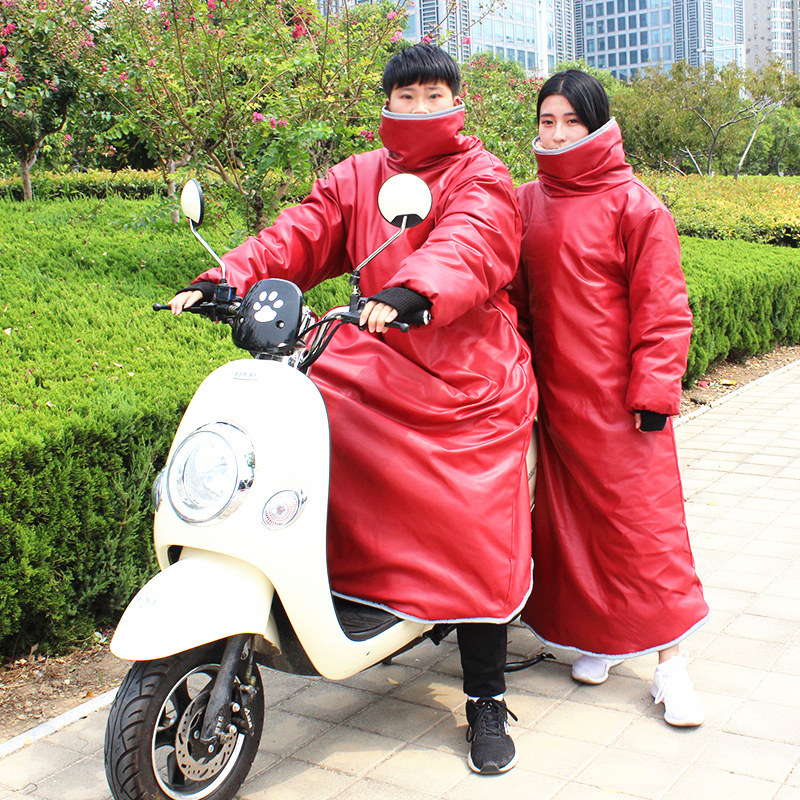 电动车挡风被加绒加厚摩托车防风衣护膝保暖骑车女PU防雨挡风衣服
