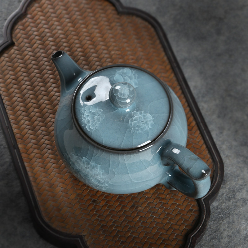 青瓷哥窑铁胎手工冰裂茶壶茶杯套装泡茶家用简约陶瓷办公室小单壶