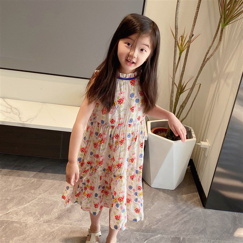 童装女童夏季无袖连衣裙小孩碎花长裙3宝宝4洋气可爱公主裙棉5岁6
