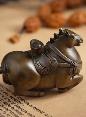黄铜马上有钱手把件生肖马男士随身把玩家居装饰桌面茶宠小摆件