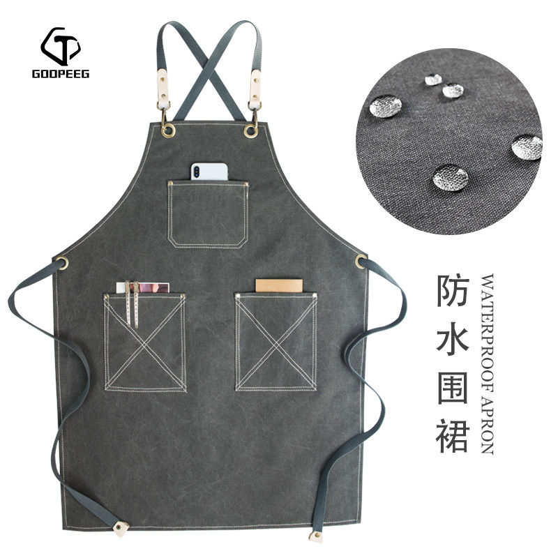 防水工作围裙加厚理发店美发师花艺美甲美容奶茶店定制围裙印LOGO